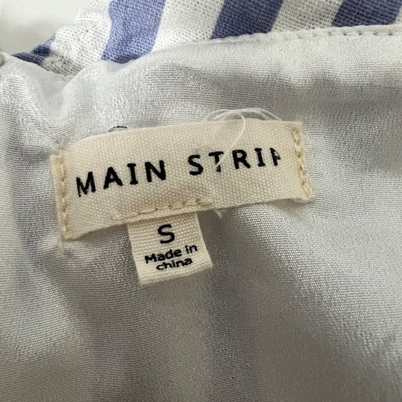 Main Strip Blue White Stripe Ruffle Off Shoulder Romper Jumpsuit size Small - Picture 10 of 12